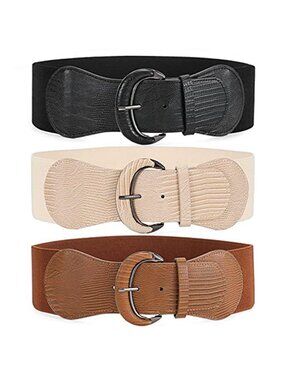 Women Wide Elastic Waist Belt Stretch Vintage Dress Waistband Black Brown
